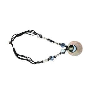 Albalone Shell Inlay Pendant Black and Silver Necklace